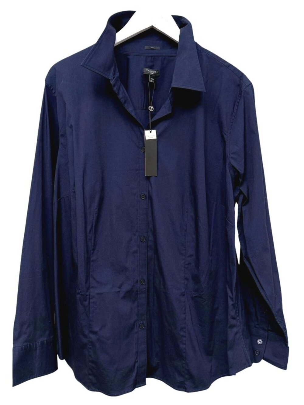 TALBOTS Womens Shirt Plus Size 20W Navy Blue Cotton Button Up Elbow Patch NWT